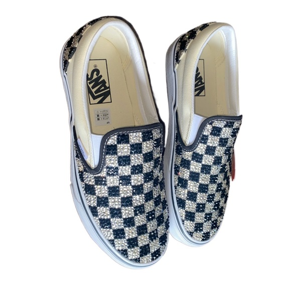 Crystal & Jet Black Checkerboard Slip On Vans All Sizes New With Box - Picture 2 of 7